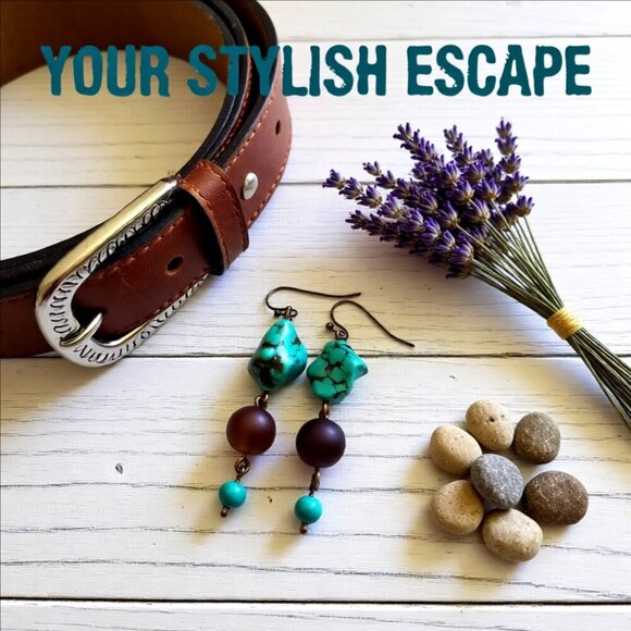 Handmade for the Wild@Heart! Turquoise Magnesite Dangle Earrings - Southwestern - Picture 2 of 13